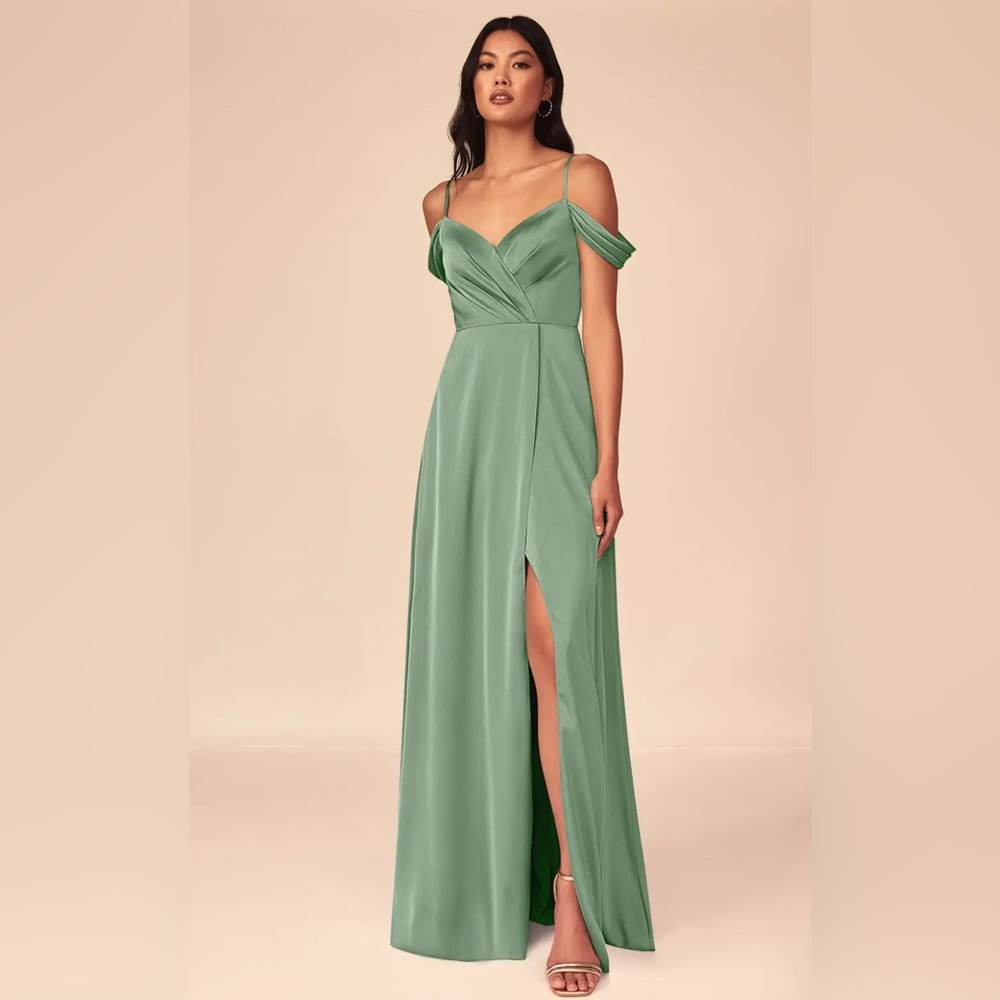 Azazie Ocean Dress Matcha Stretch Satin Never Been Worn NWT